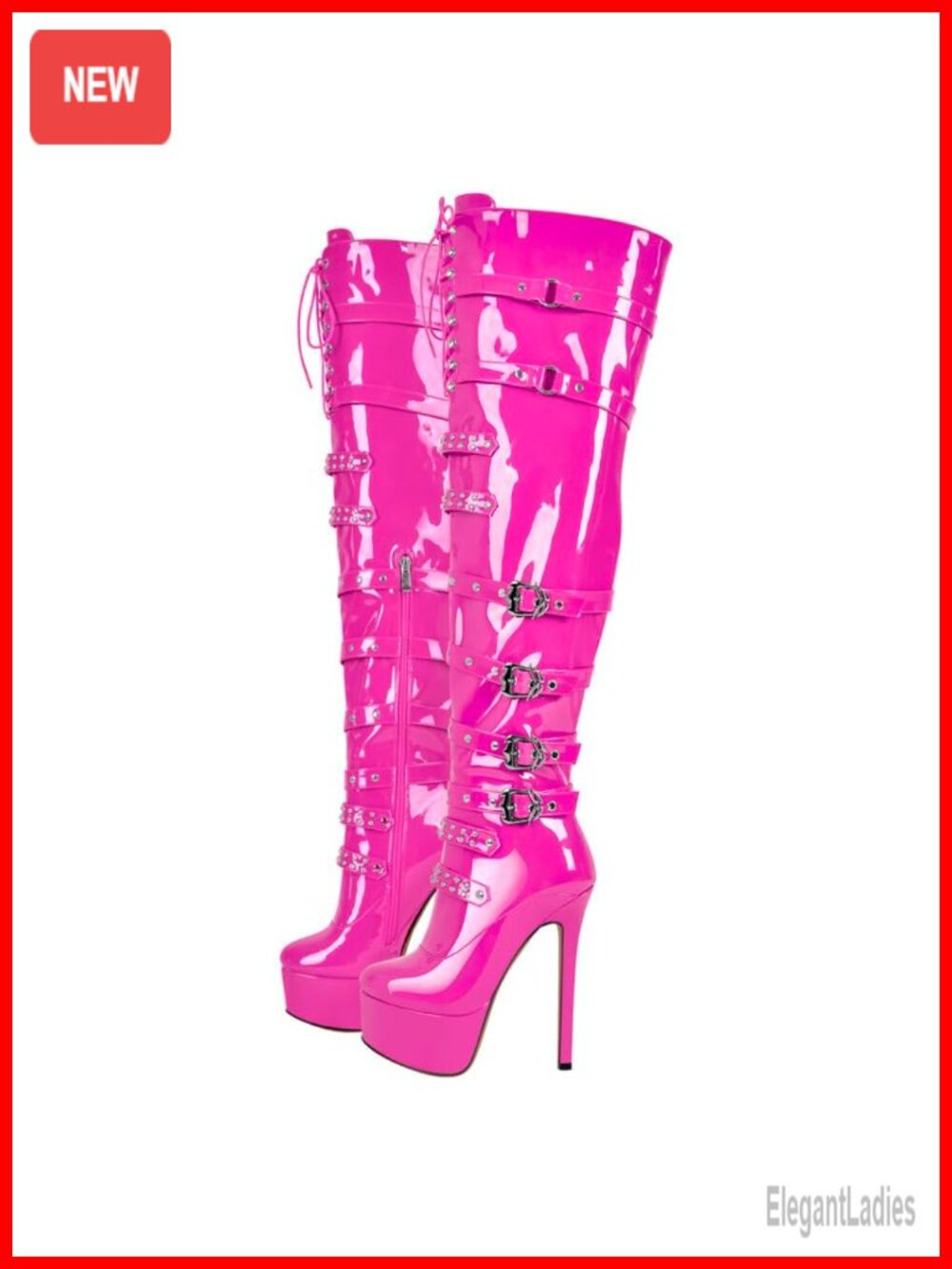 Platform Thigh High Boots Zippers Rivets Lace Up Buckle Stiletto Heels
